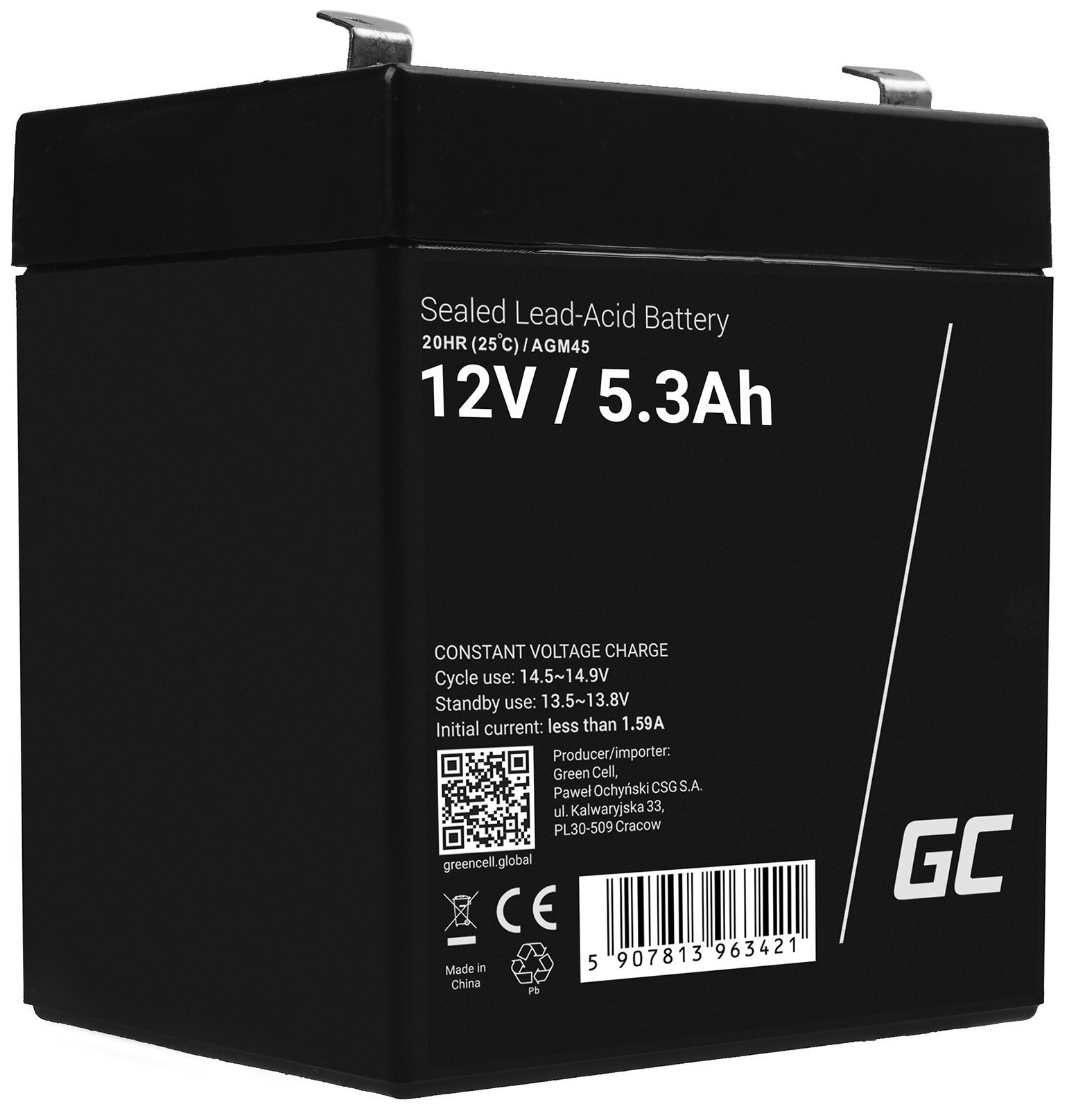 GREEN CELL AGM Battery Lead Acid VRLA - 12V - 5.3Ah