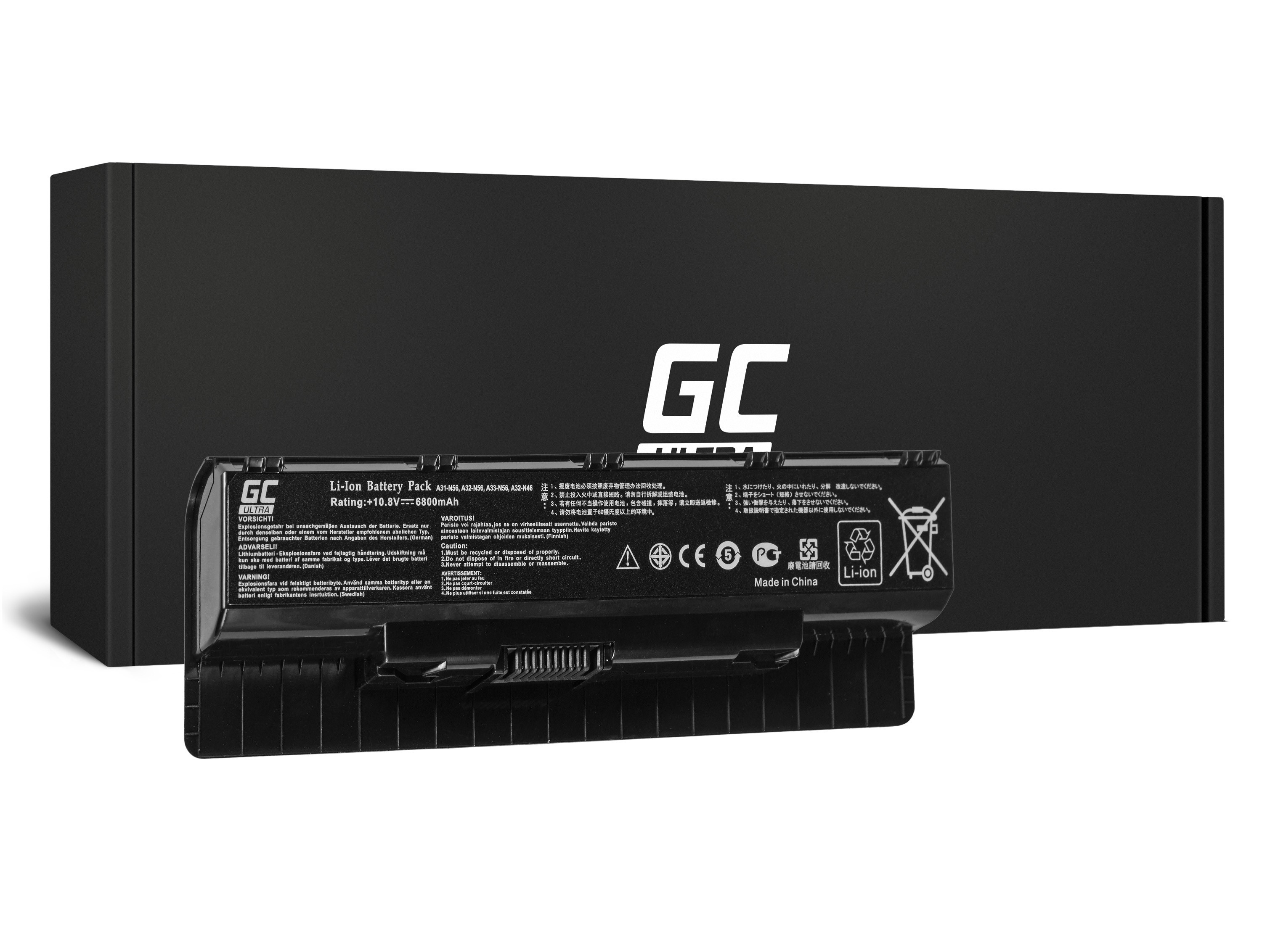 GREEN CELL ULTRA Laptop Battery for Asus A32-N56 N46 N46V N56 N76 - 11.1V - 6800mAh