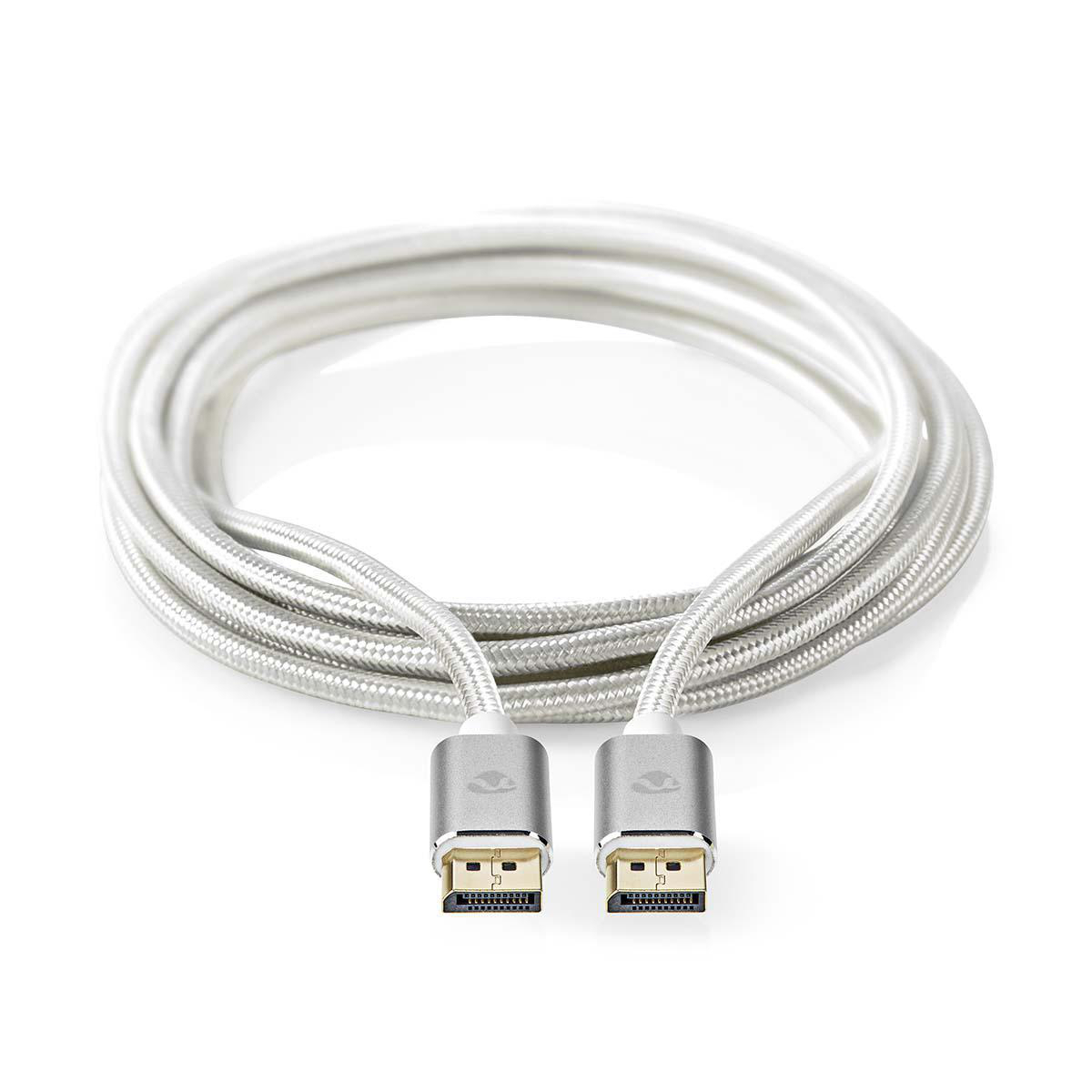 NEDIS 2m Displayport-Kabel, 8K@60Hz, vergoldete Stecker, silber